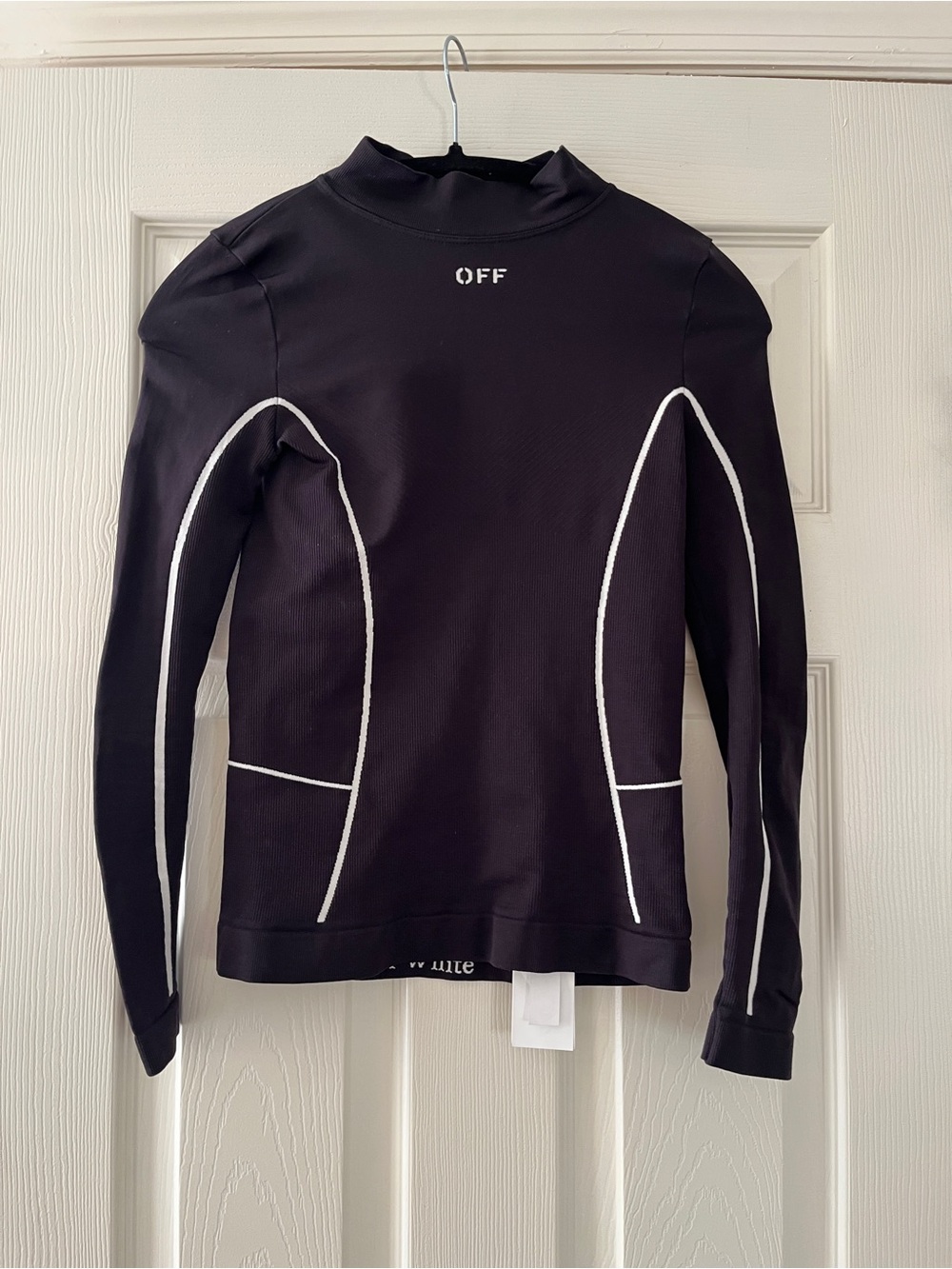 Off-White Long Sleeve Mock Neck Top in Black & White